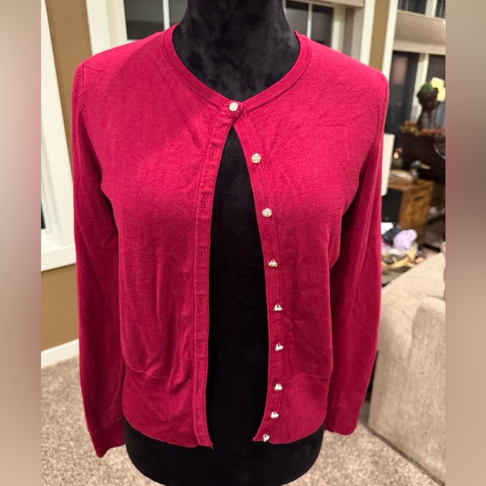 White House Black Market Pearl Button Cardigan Empress Red Size Small